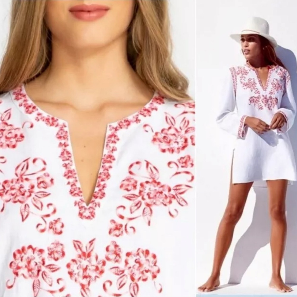 NEW JOHNNY WAS LINEN EMBROIDERED AZALEA TUNIC DRESS TOP M - Picture 3 of 6